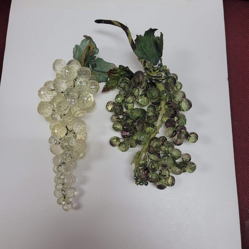 Lot of 2 vintage greenery cLEAR Large Grouping Green faceted Lucite Grapes